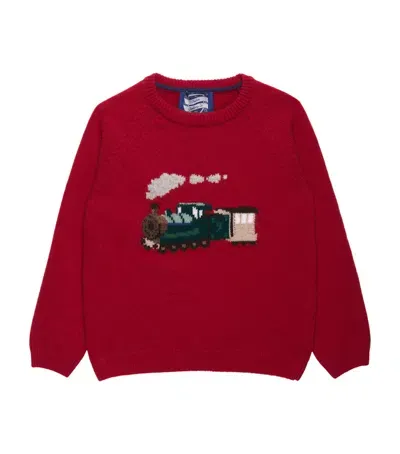 Trotters Kids' Wool-blend Steam Train Sweater In Red