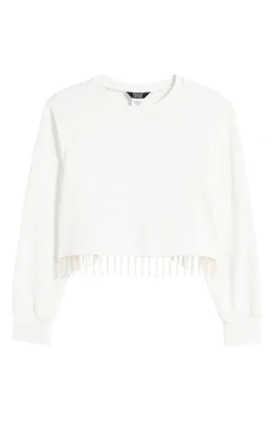 Truce Kids' Beaded Fringe Hem Sweatshirt In Off-white