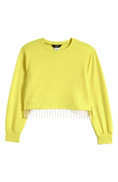 Truce Kids' Beaded Fringe Hem Sweatshirt In Yellow