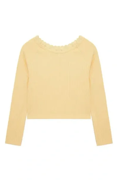 Truce Kids' Lace Neck Long Sleeve Rib Top In Peach