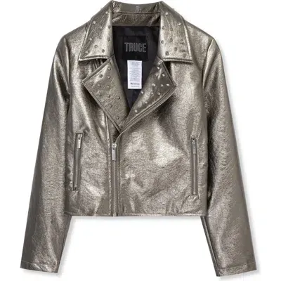 Truce Kids' Studded Metallic Faux Leather Jacket In Gunmetal