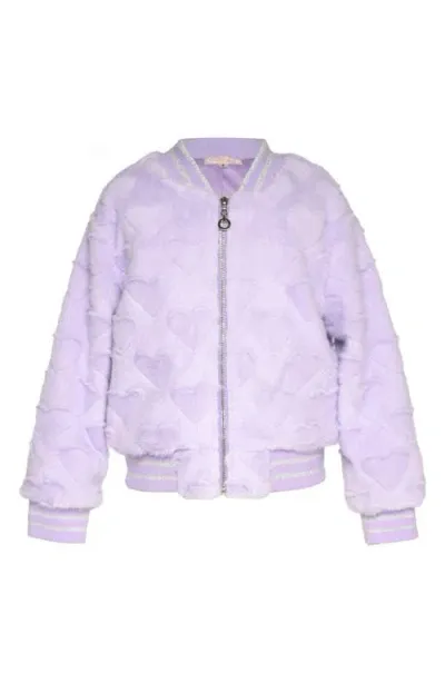 Truly Me Kids' Faux Fur Heart Bomber Jacket In Lavender