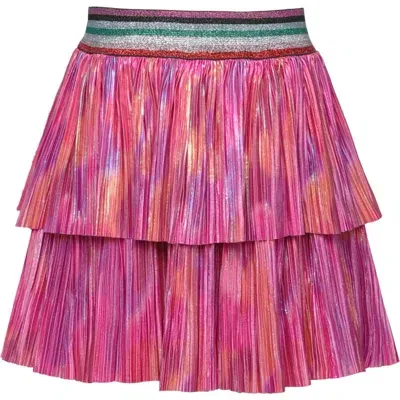 Truly Me Kids' Metallic Tiered Skirt In Pink Multi