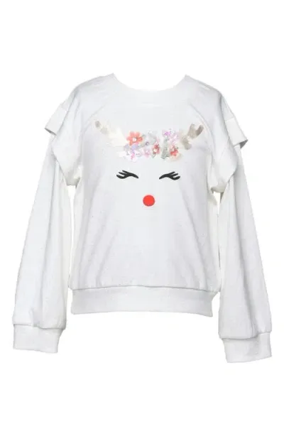 Truly Me Kids' Reindeer Ruffle Stretch Cotton Sweatshirt In Ivory