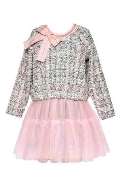 Truly Me Kids' Tweed & Tulle Faux Two-piece Dress In Pink Multi