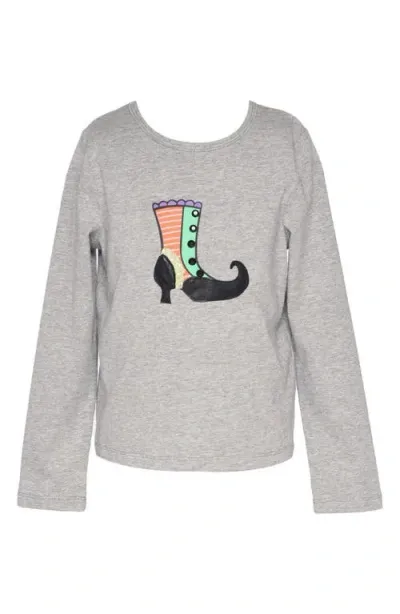 Truly Me Kids' Witchy Appliqué Long Sleeve Cotton Graphic T-shirt In Grey