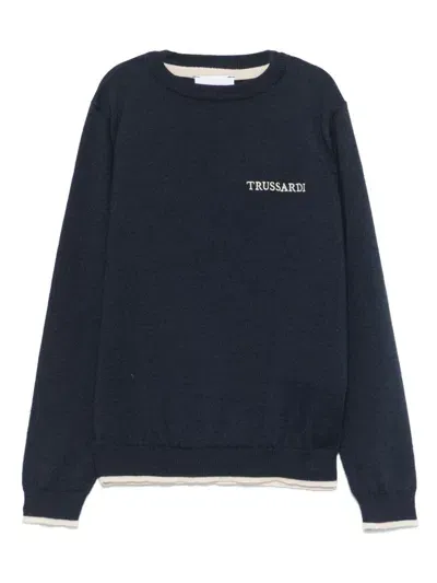 Trussardi Junior Kids' Embroidered-logo Sweater In Blue