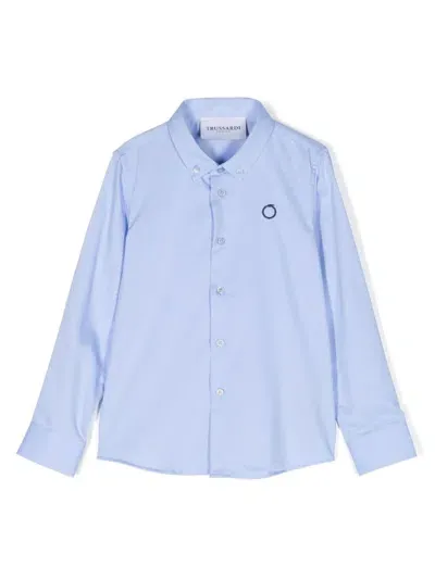 Trussardi Junior Kids' Logo-embroidered Button-down Shirt In Blue