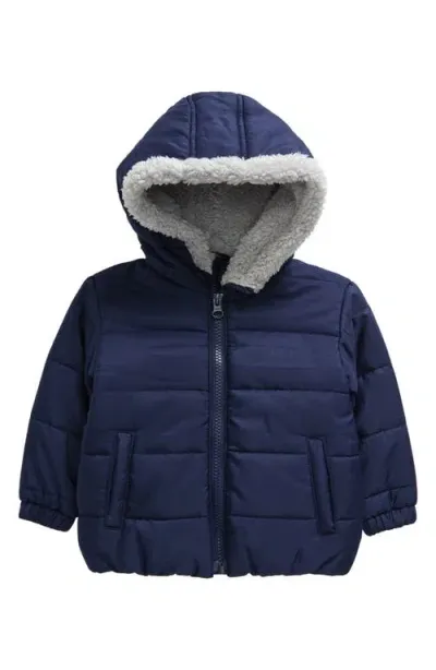 Tucker + Tate Babies'  Faux Fur Lined Hooded Puffer Coat In Navy Peacoat