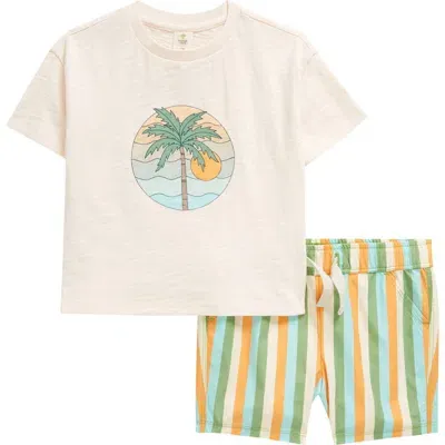 Tucker + Tate Babies'  Graphic T-shirt & Shorts Set In Pink Sunset Palm- Stripe