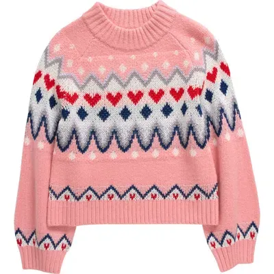 Tucker + Tate Kids' Fair Isle Mock Neck Sweater In Pink Beauty Heart Fairisle