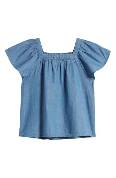 Tucker + Tate Kids' Flutter Sleeve Cotton Chambray Top In Blue Wash