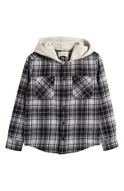 Tucker + Tate Kids' Hooded Cotton Flannel Shirt In Black- Grey Emerson Plaid