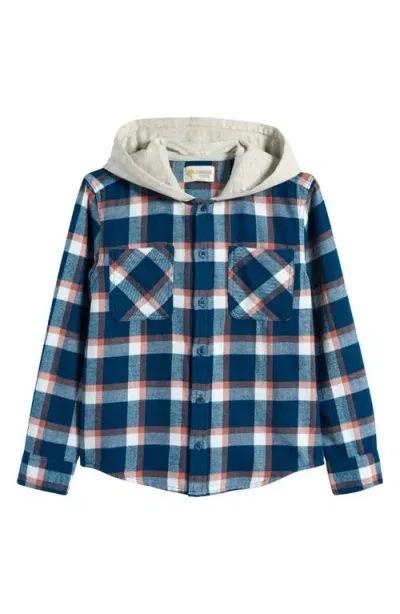 Tucker + Tate Kids' Hooded Cotton Flannel Shirt In Blue Sailor Hamilton Plaid