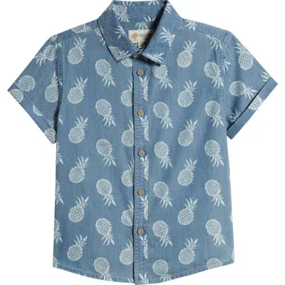 Tucker + Tate Kids' Pineapple Print Camp Shirt In Blue Wash Pineapple Toss