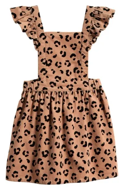 Tucker + Tate Kids' Print Cotton Corduroy Pinafore Dress In Tan Natural Leopard Print