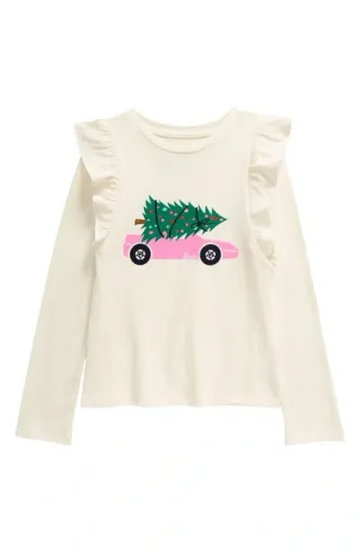 Tucker + Tate Kids' Ruffle Long Sleeve Graphic T-shirt In White Snow Barbie Tree