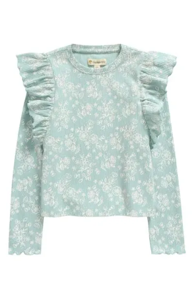 Tucker + Tate Kids' Ruffle Sleeve Rib Top In Blue Raindrop Finley Floral