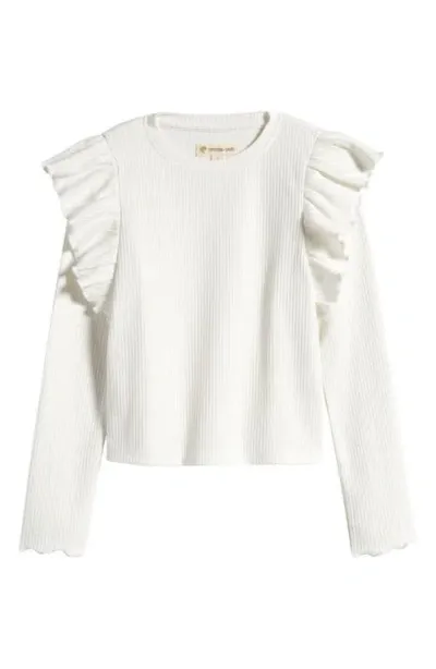 Tucker + Tate Kids' Ruffle Sleeve Rib Top In White Snow