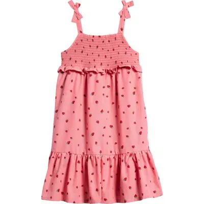 Tucker + Tate Kids' Smocked Tiered Chambray Dress In Coral Sunkiss Strawberries