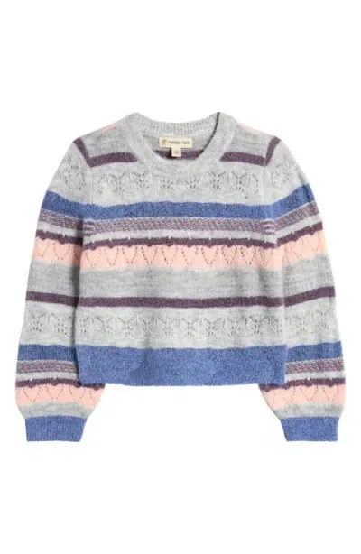 Tucker + Tate Kids' Stripe Pointelle Crewneck Sweater In Grey Heather- Multi Mix Stripe