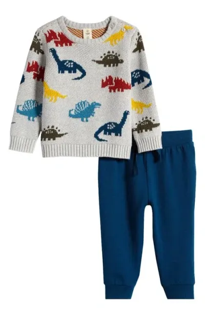 Tucker + Tate Babies'  Kids' Sweater & Pants Set In Grey Heather Dino- Blue