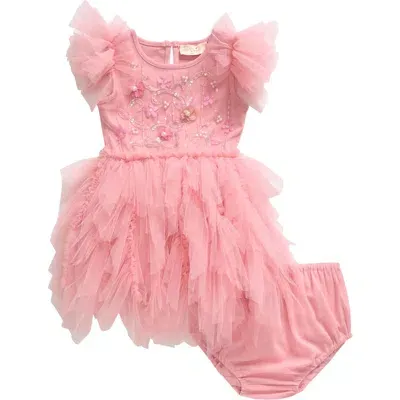 Tutu Du Monde Babies'  Bebe Peace Blossom Beaded Tulle Tutu Party Dress & Bloomers In Peach Blush