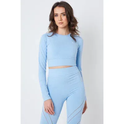 Twill Active Recycled Seamless Marl Laser Cut Full Sleeve Crop Top In Blue