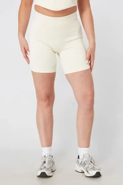 Twill Active Recycled Seamless Rib High Waist Bike Shorts In Cream