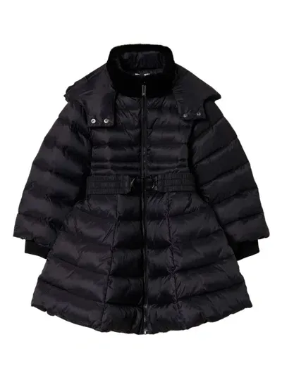 Twinset Kids' Belted Puffer Coat In Black