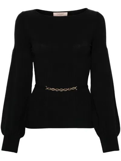 Twinset Boat-neck Sweater In Black