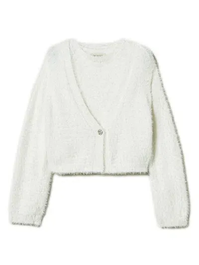 Twinset Kids' Brushed-finish Cardigan In White