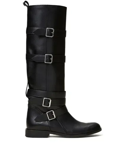 Twinset Buckle-strap Leather Boots In Black