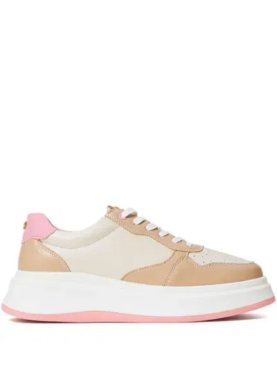 Twinset Colour-block Faux Leather Trainers In Neutrals