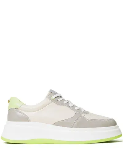 Twinset Colour-block Faux Leather Trainers In Neutrals