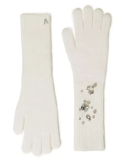 Twinset Embroidered Knitted Gloves In White