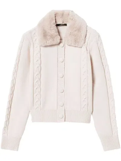 Twinset Faux-fur Collar Cardigan In Neutral