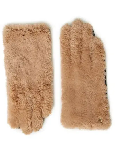 Twinset Faux-fur Gloves In Brown