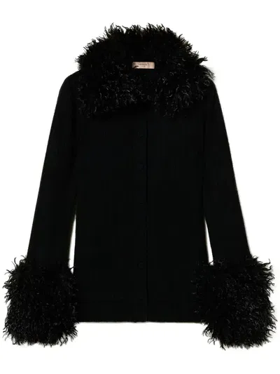 Twinset Faux-fur Trim Cardigan In Black