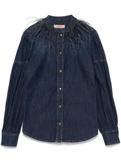 Twinset Feather-detail Denim Shirt