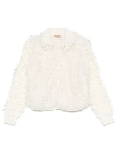 Twinset Fringed Cardigan In White