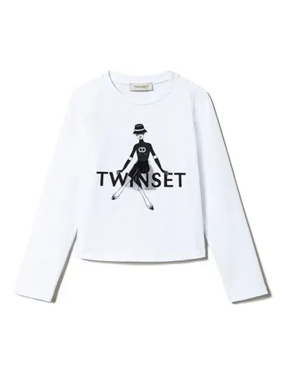 Twinset Glitter Logo-print T-shirt In 白色