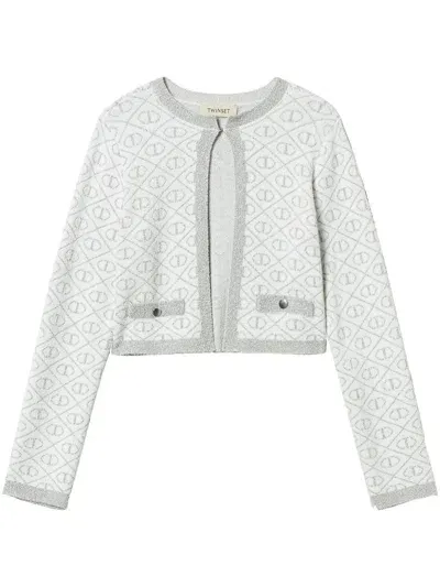 Twinset Kids' Jacquard Knit Cardigan In White