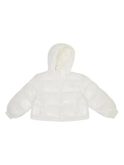 Twinset Kids Piumino Lucido Con Logo Ricamato Bianco