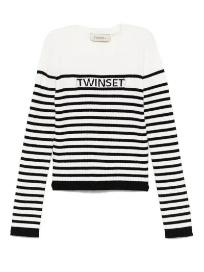 Twinset Kids Maglione Con Logo Jacquard In Bianco