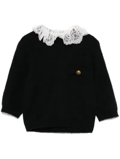 Twinset Lace-collar Sweater In Schwarz