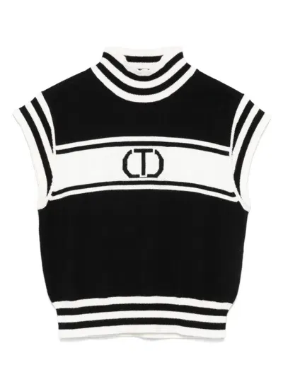 Twinset Kids' Logo-intarsia Knit Top In Black