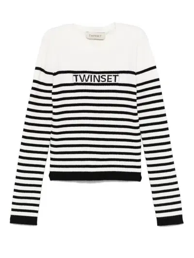 Twinset Jacquard-pullover Mit Logo In Weiss