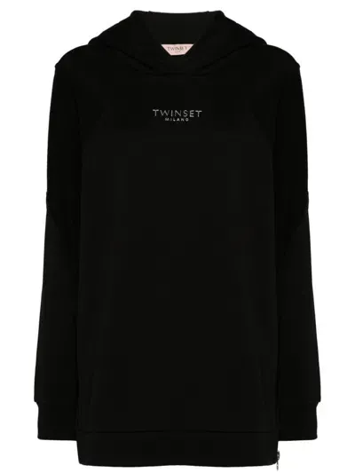 Twinset Logo-lettering Hoodie In Black