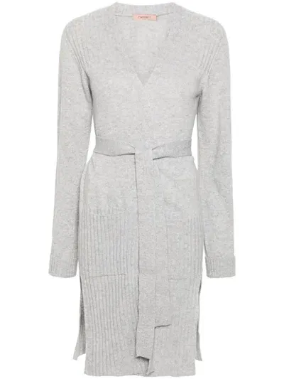 Twinset Lurex Maxi Cardigan In Grey